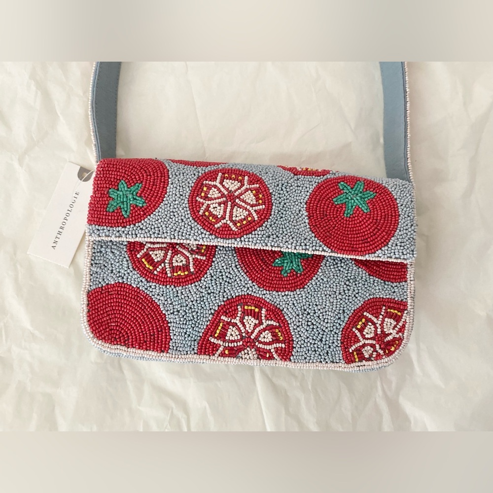 Anthropologie The Fiona Beaded Bag Food & Drink Edition Tomato - NWT - Picture 5 of 7